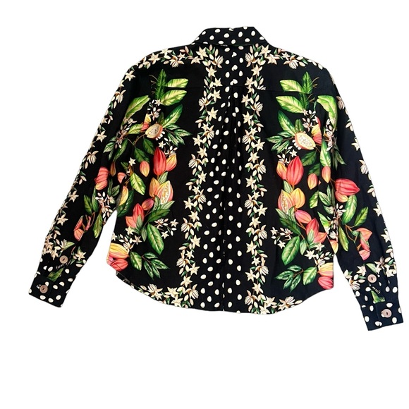 FARM RIO Cocoa Paradise Linen-Blend Shirt Multi Color Size XS - Picture 4 of 7